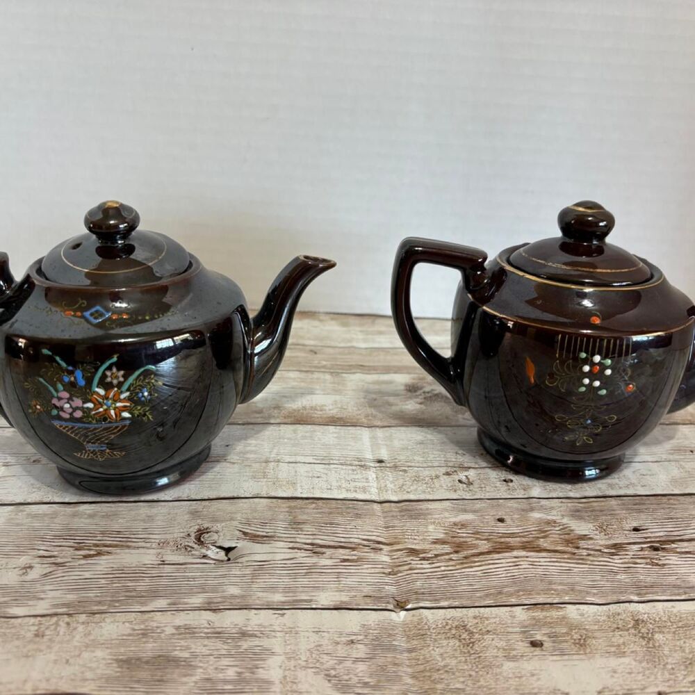 Vintage Japanese Brown Ceramic Teapot Set